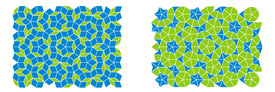 Two of Roger Penrose’s tilings of aperiodic monotiles.