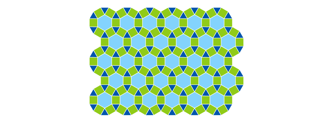A tiling of hexagons, squares and triangles.